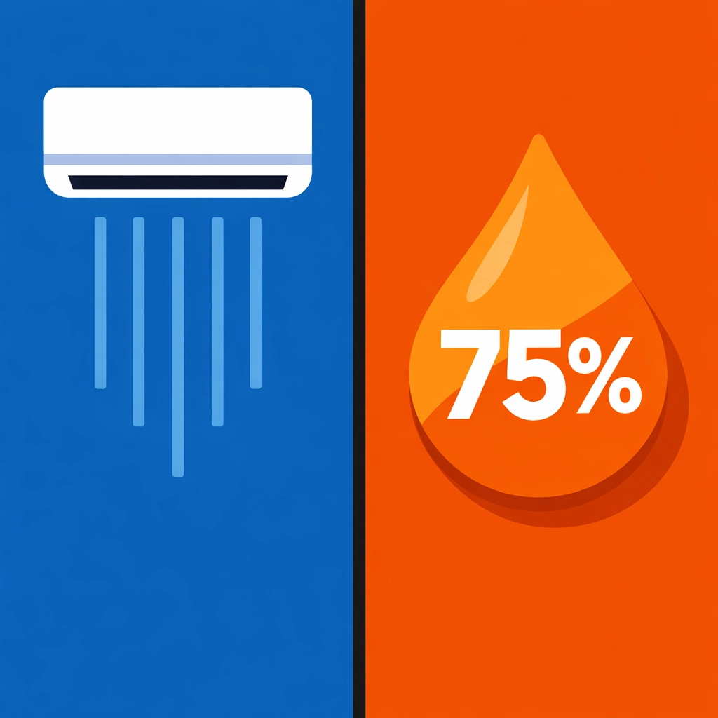 Graphic showing how air conditioning alone can leave high humidity levels in a Florida home.
