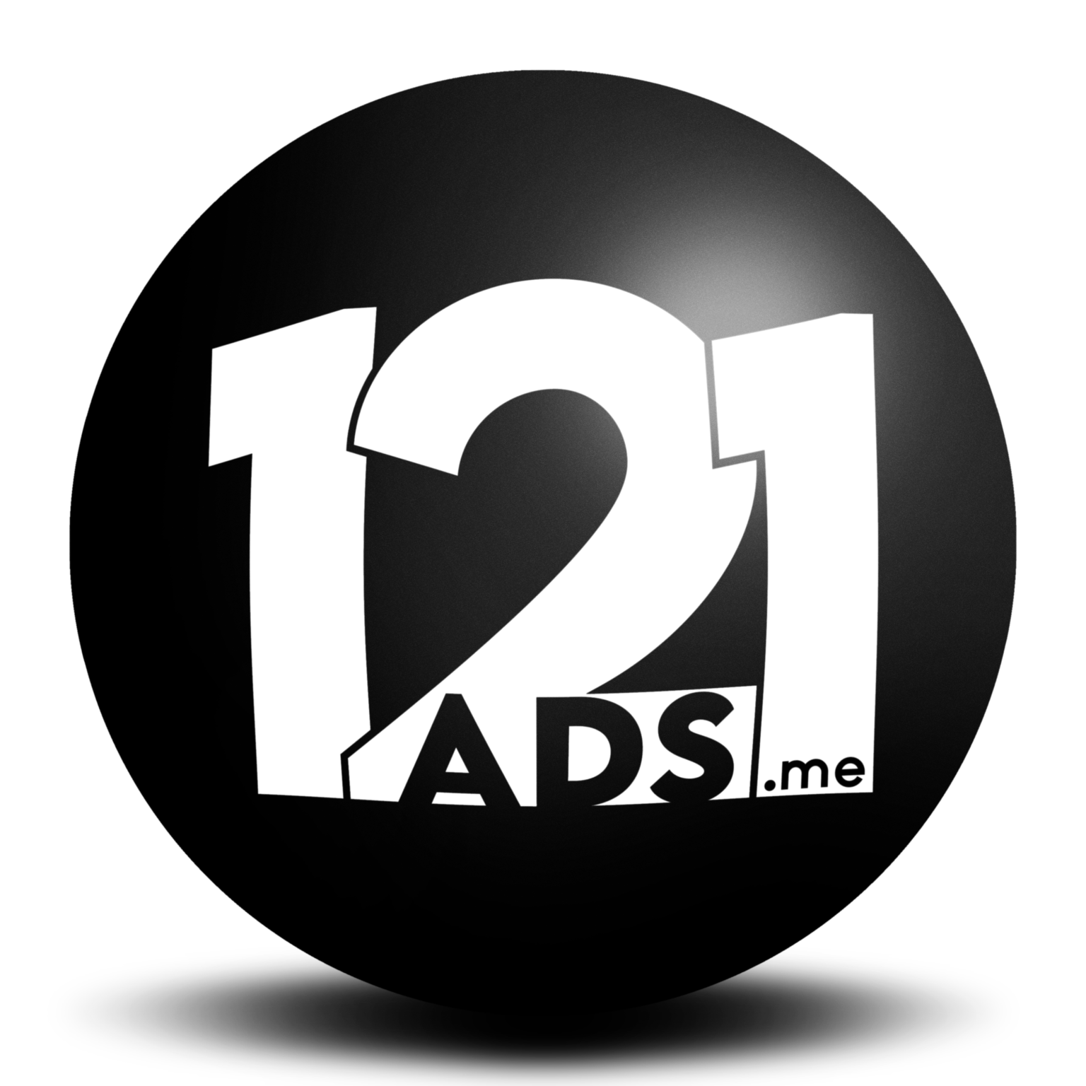 121 ADS.me Black circular logo with bold white text
