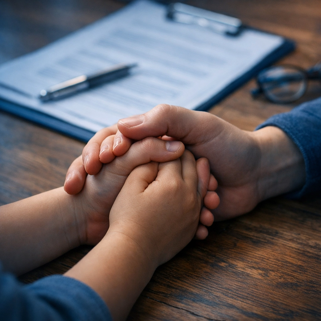 Parent and child holding hands during Virginia Beach custody case consultation