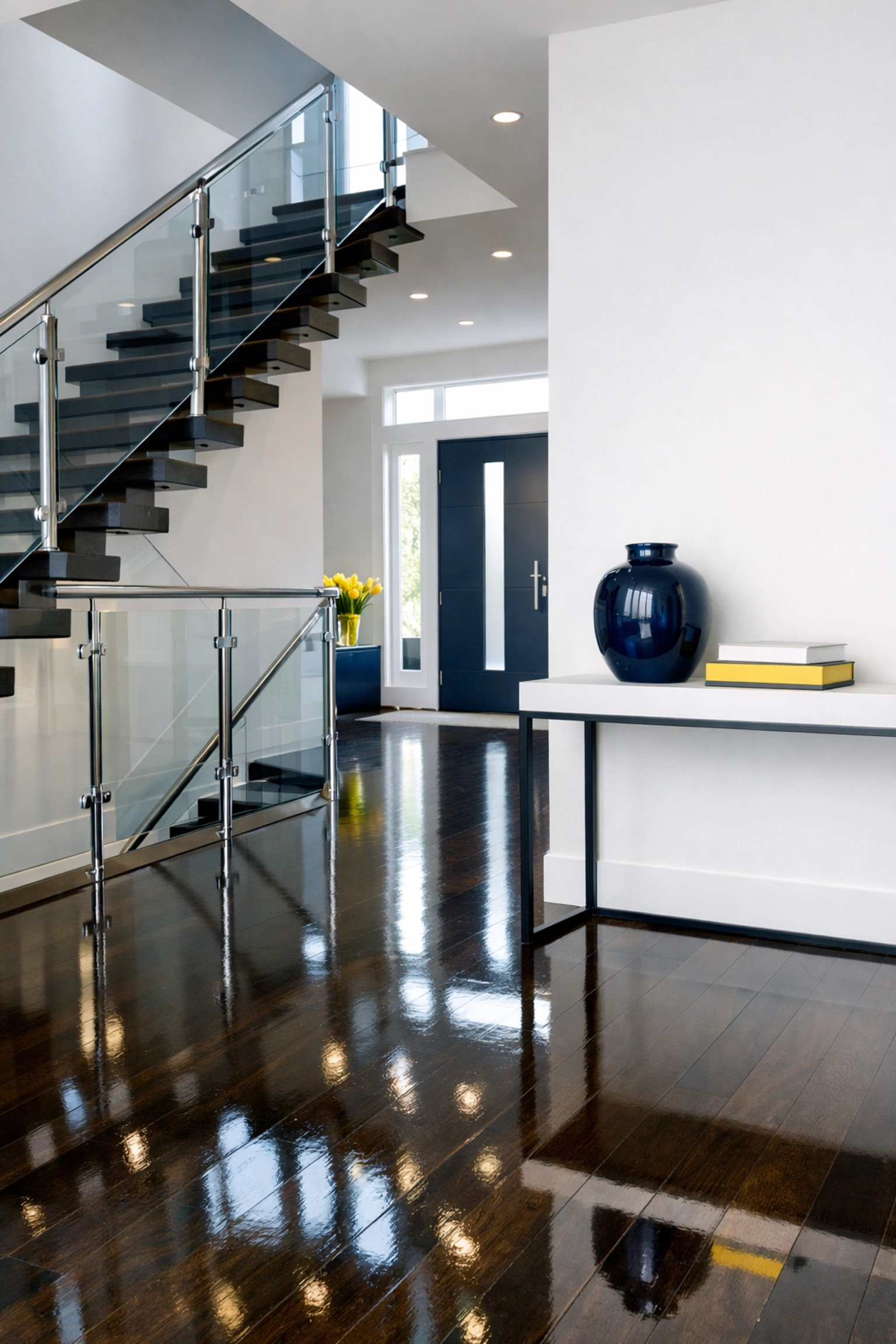 Polished foyer in a Maynard home demonstrating reliable weekly vs bi-weekly house cleaning results.