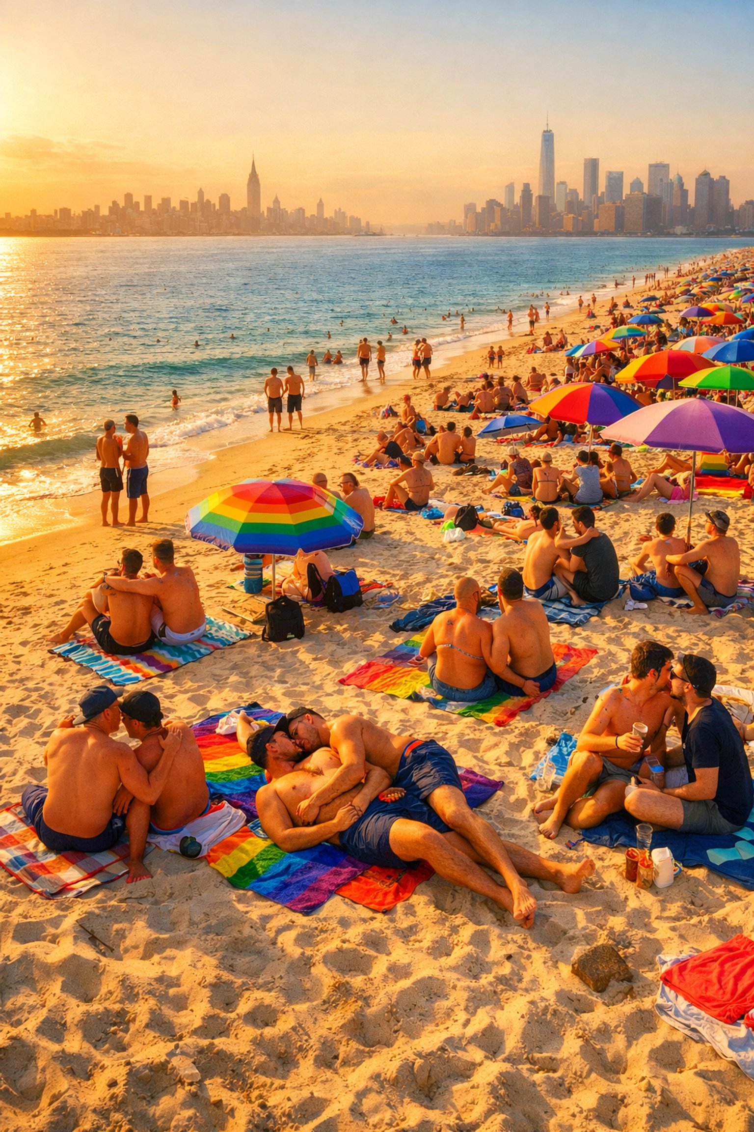 Gunnison Beach New Jersey with Manhattan skyline visible across the water