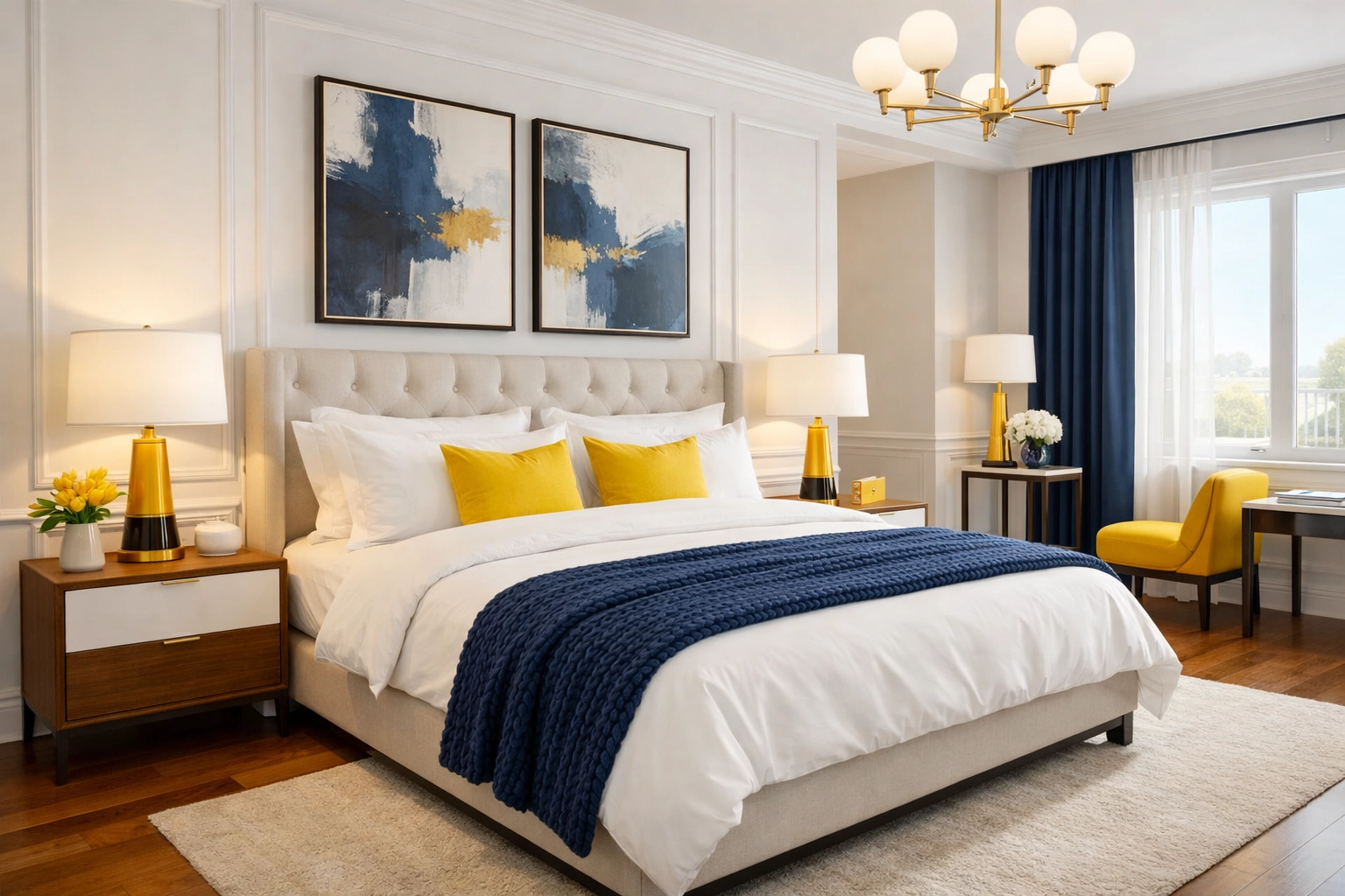 Spotless luxury master bedroom in Shirley MA maintained by a weekly professional house cleaning service.