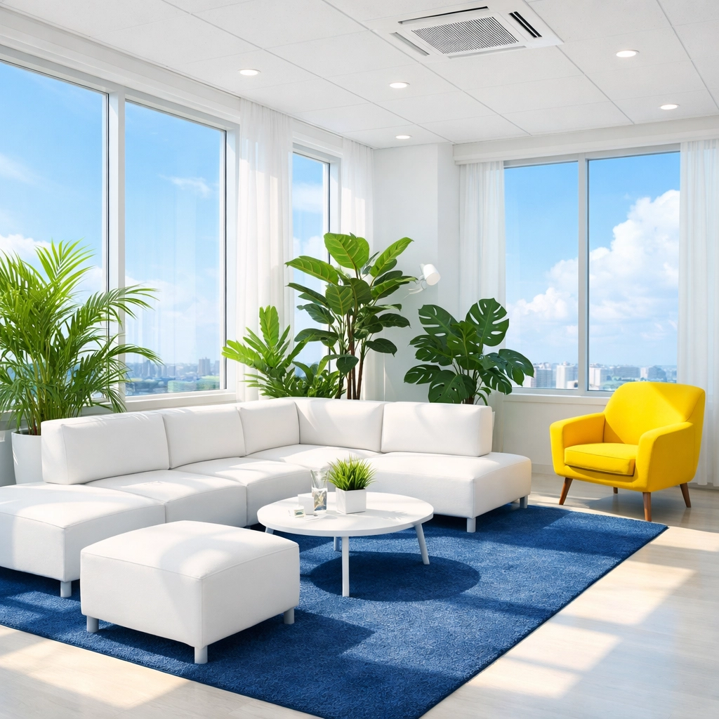 Fresh and clean office lounge in Harvard, MA, maintained with eco-friendly commercial cleaning practices.