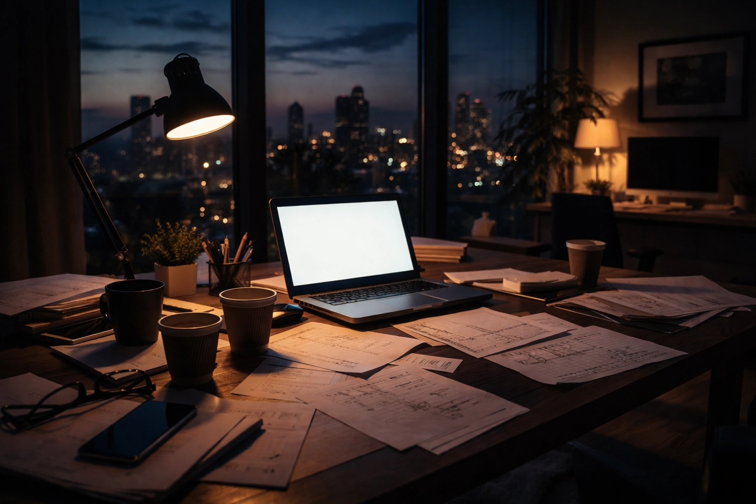 Messy home office desk symbolizing mental fog and overwhelm for high-achievers post-divorce