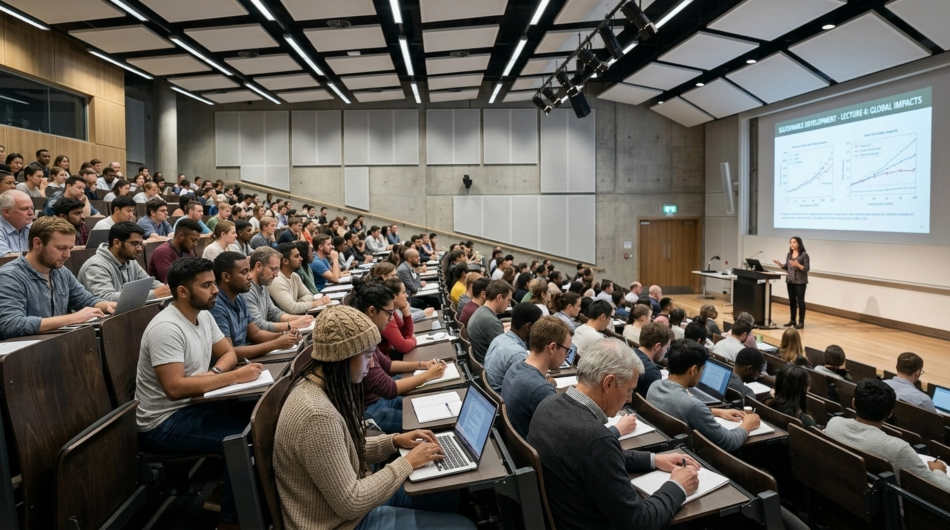 A university lecture hall with students