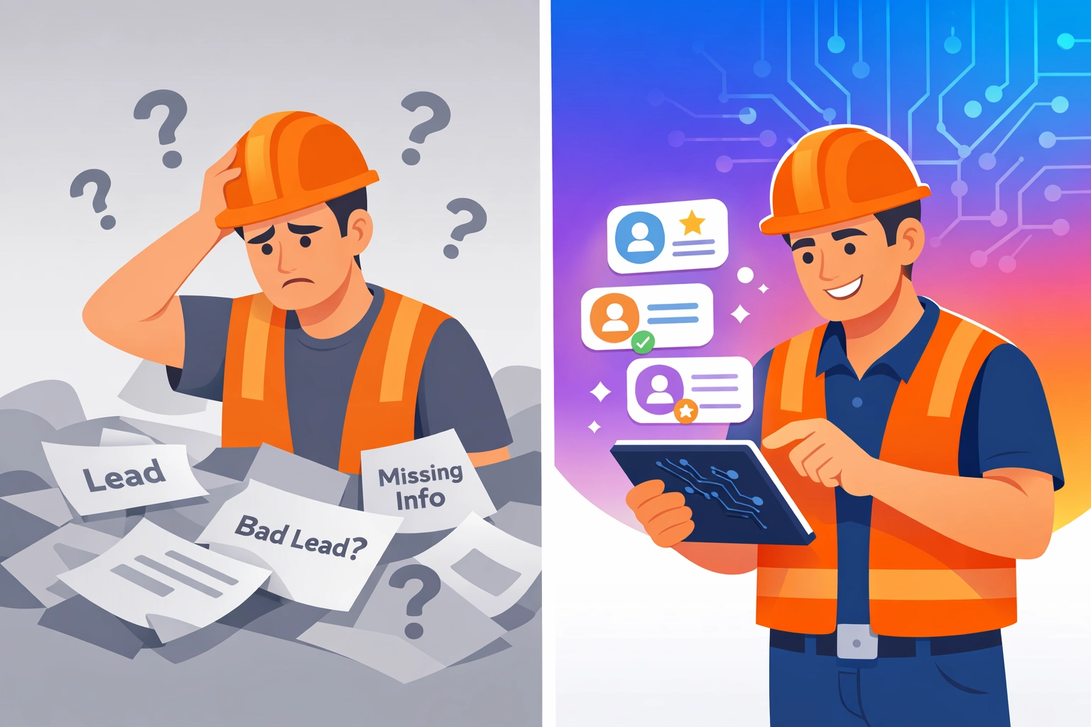 Comparison of low-quality contractor leads versus AI-vetted quality home improvement leads