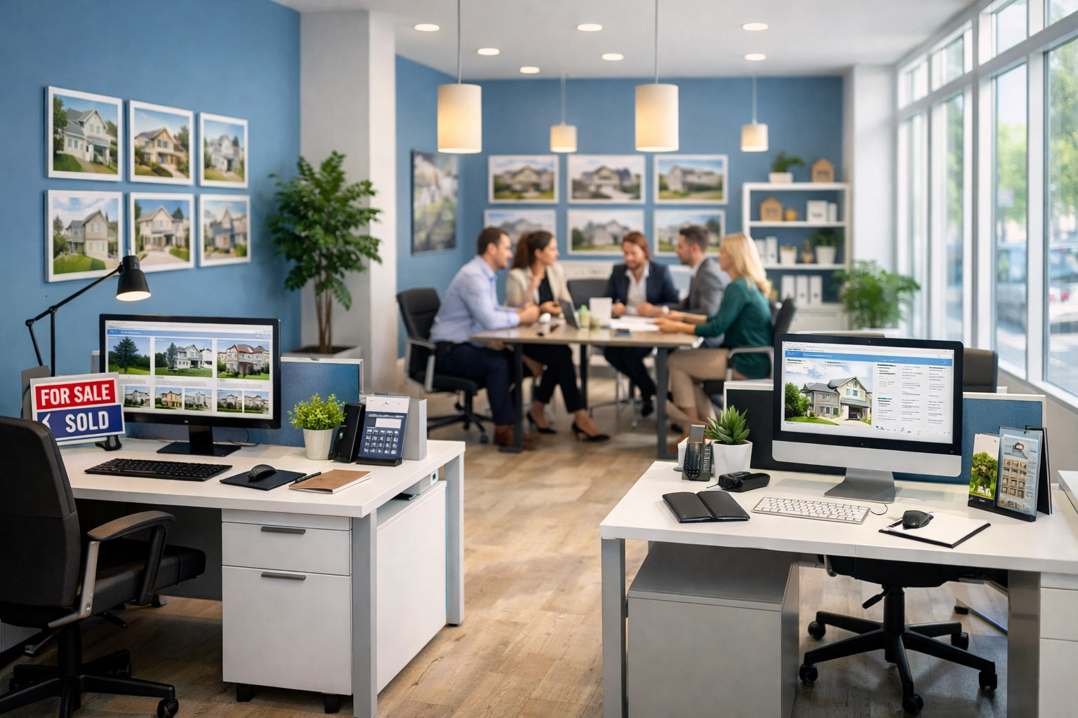 Modern Florida real estate office showing collaborative brokerage culture