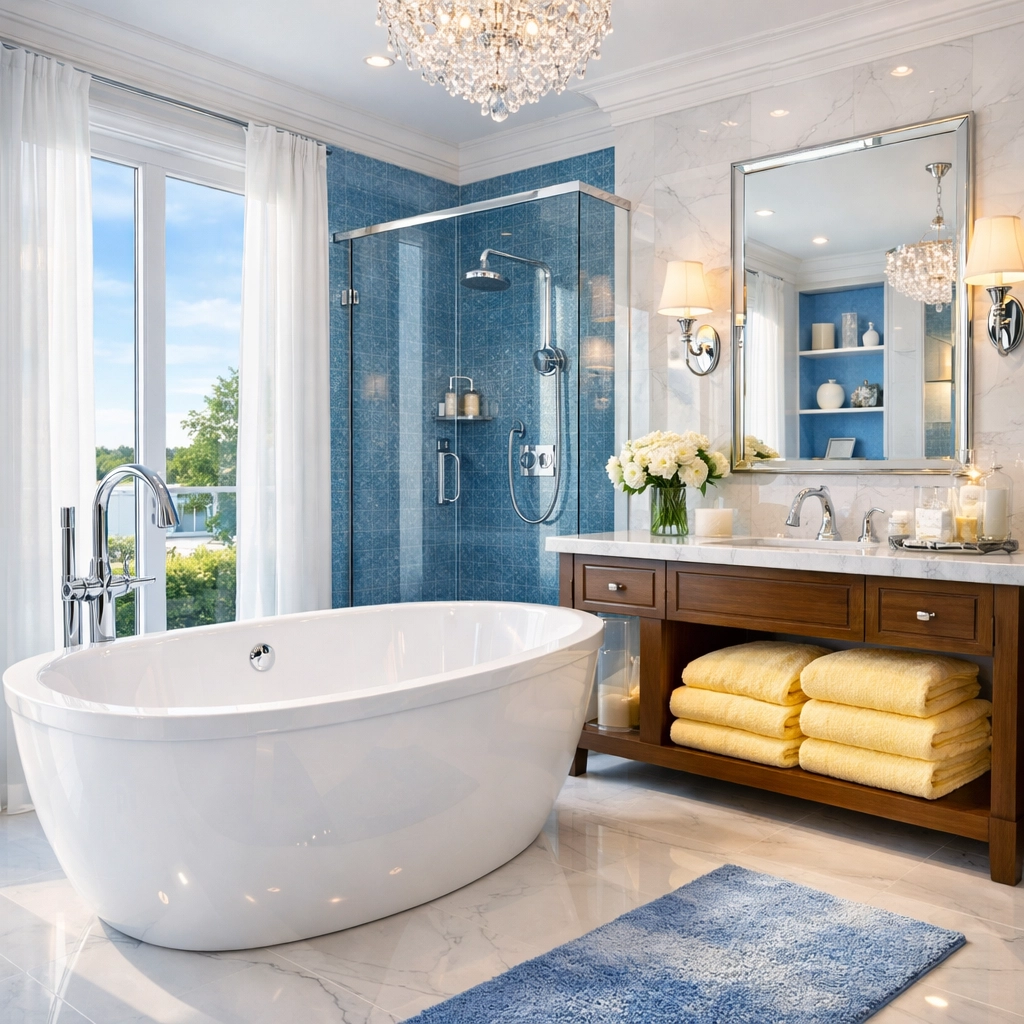 Sanitized spa-like master bathroom in a Wayland home after professional residential cleaning.