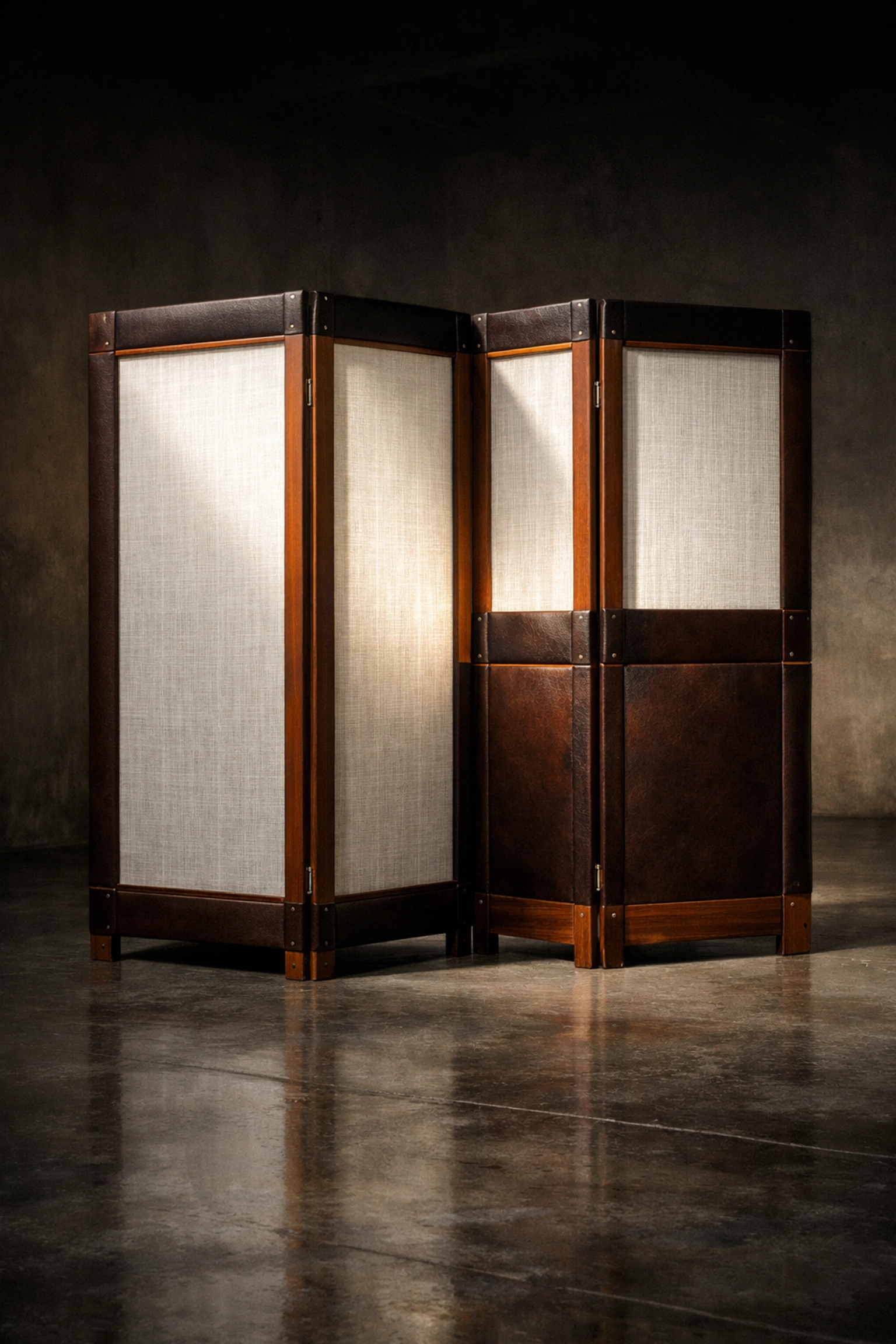 The Nomadic Partition featuring Korean ramie and Colombian leather, symbolizing cross-cultural design.