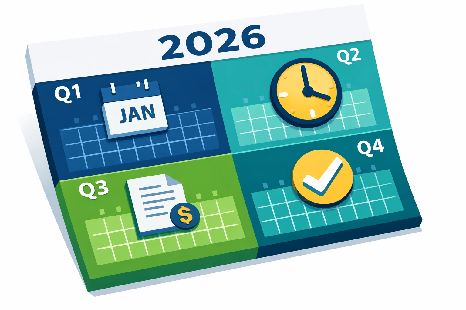 2026 quarterly tax payment calendar showing April, June, September, and January deadlines