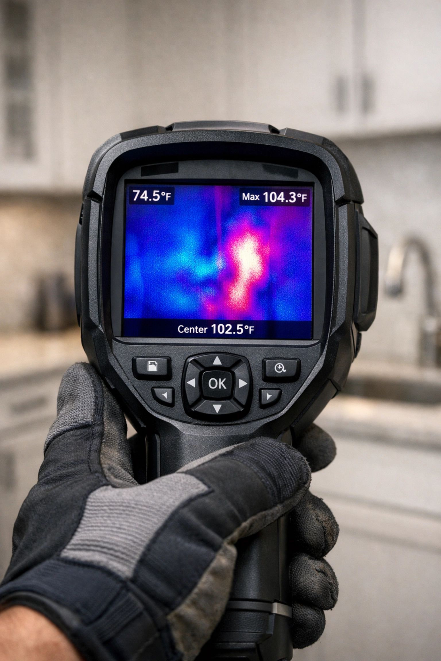 Thermal imaging camera used for non-invasive water leak detection in Fountain Hills AZ homes.