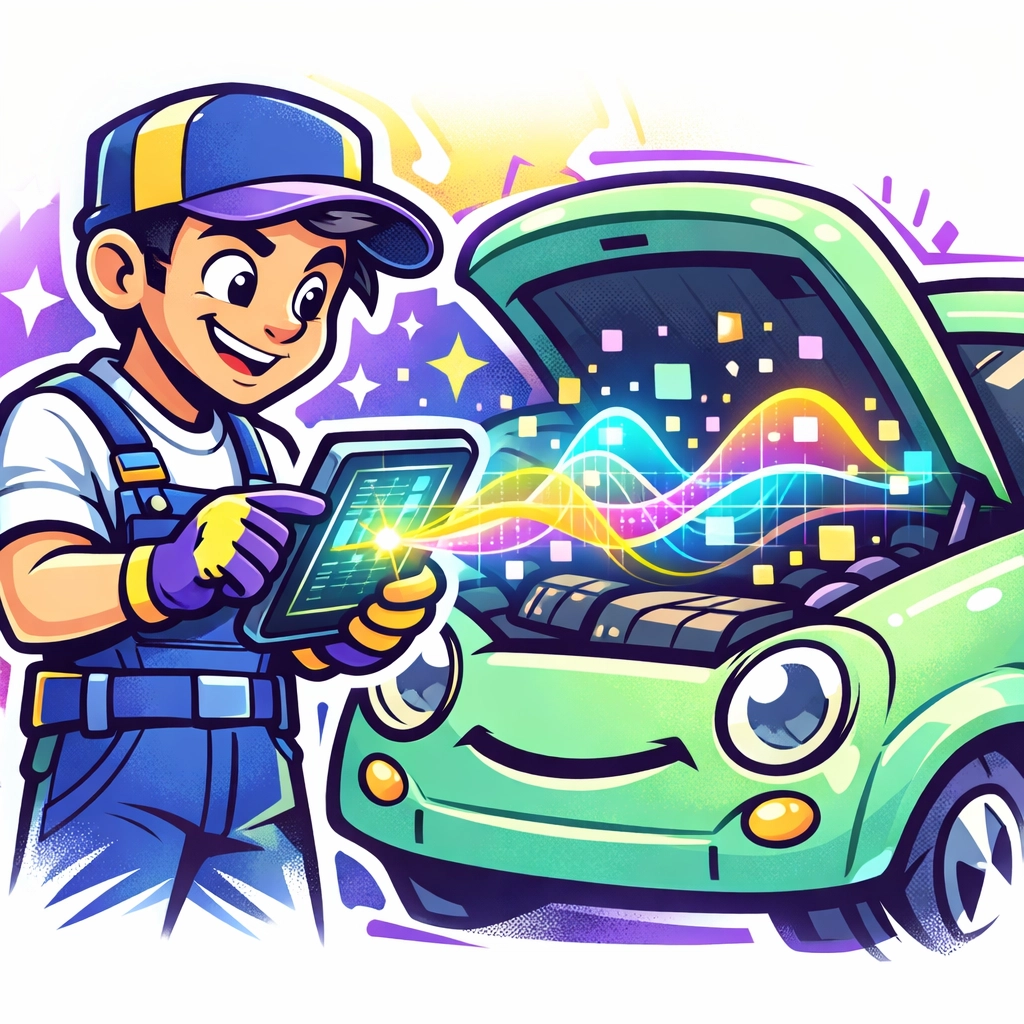 San Antonio mechanic performing a high-tech vehicle diagnostic scan with a digital tablet.