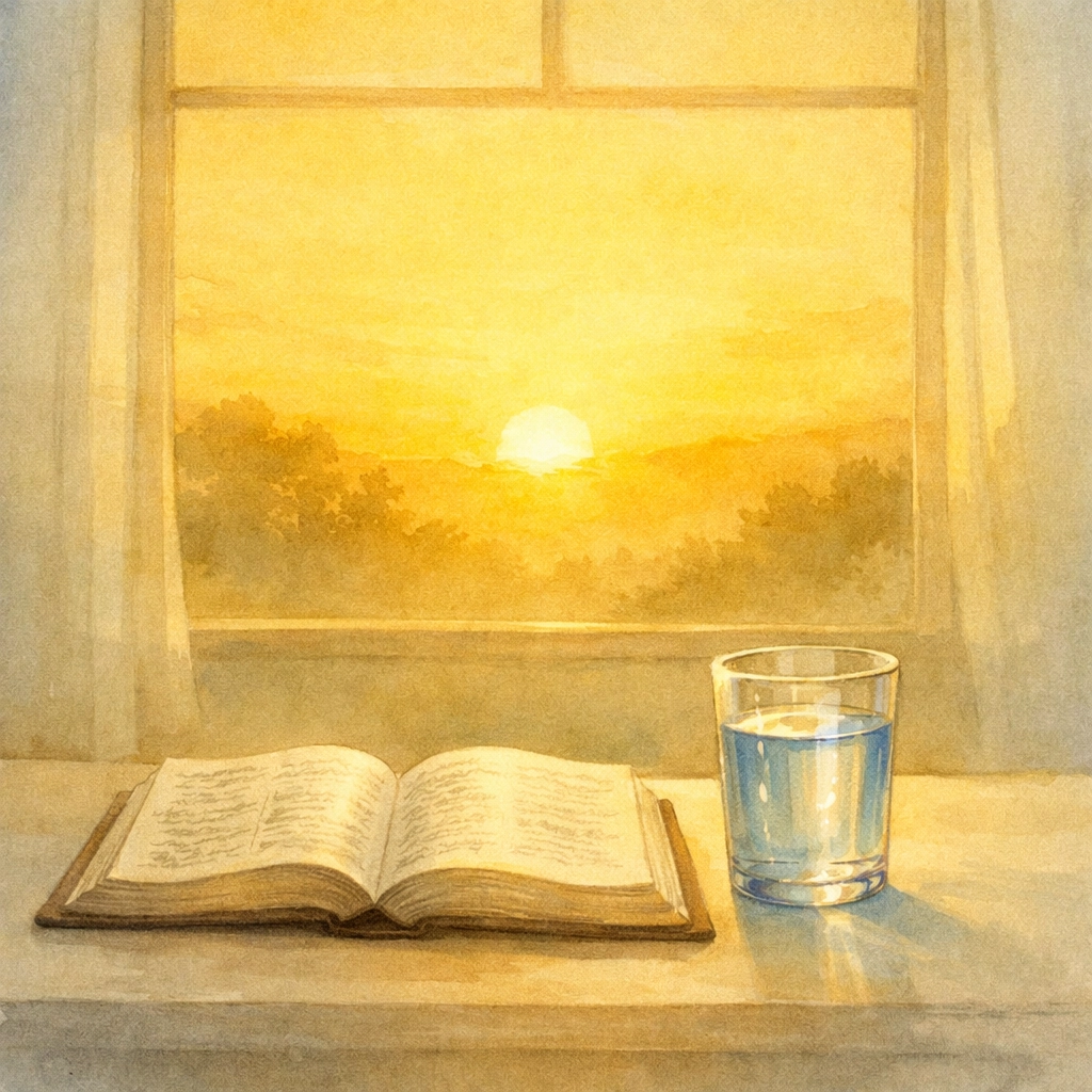 Morning routine with a Bible and sunrise representing the first fruits by Dr. Layne McDonald - www.laynemcdonald.com