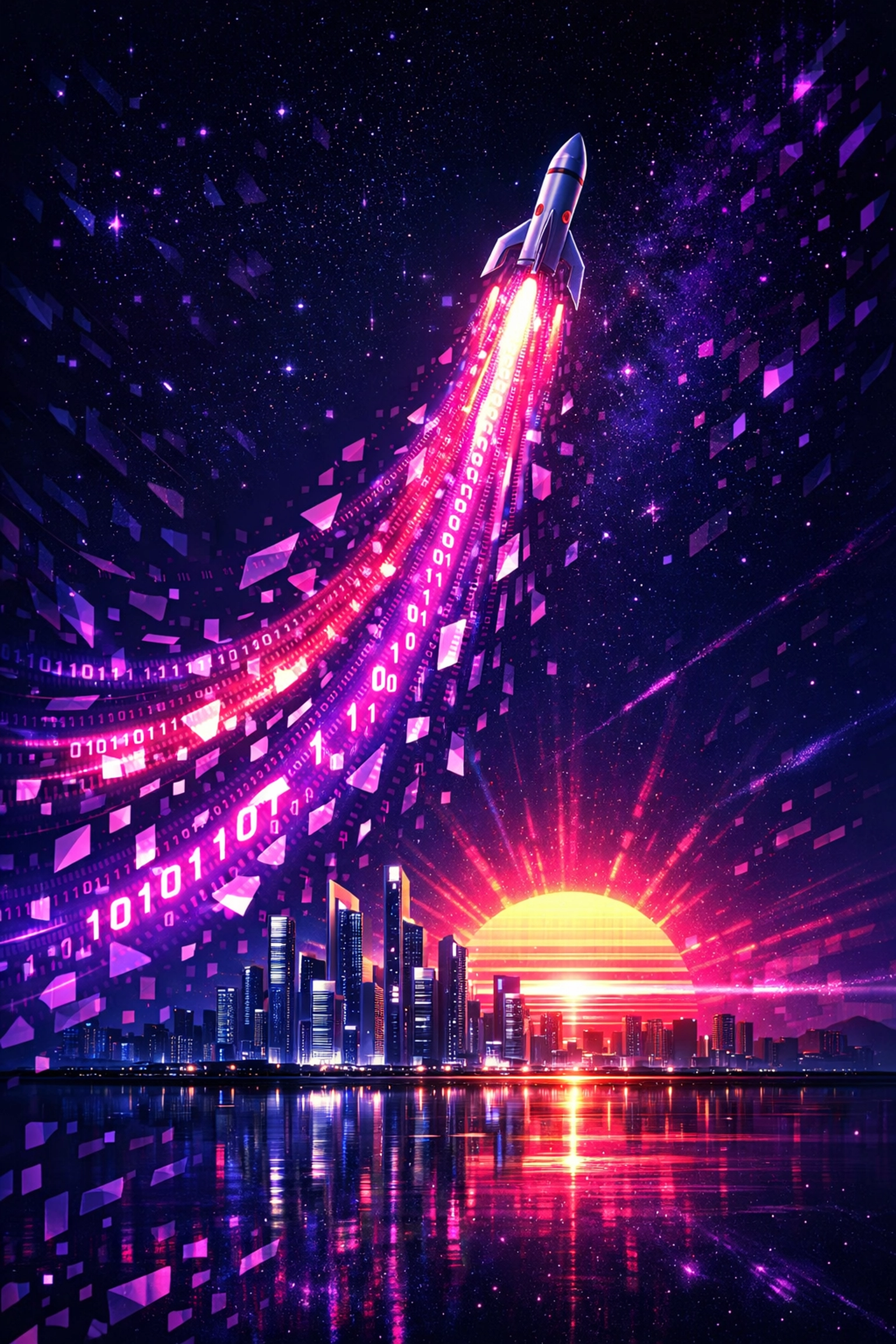 Eine aufsteigende Daten-Rakete verdeutlicht den beschleunigten Sales-Zyklus durch KI im Vertrieb.