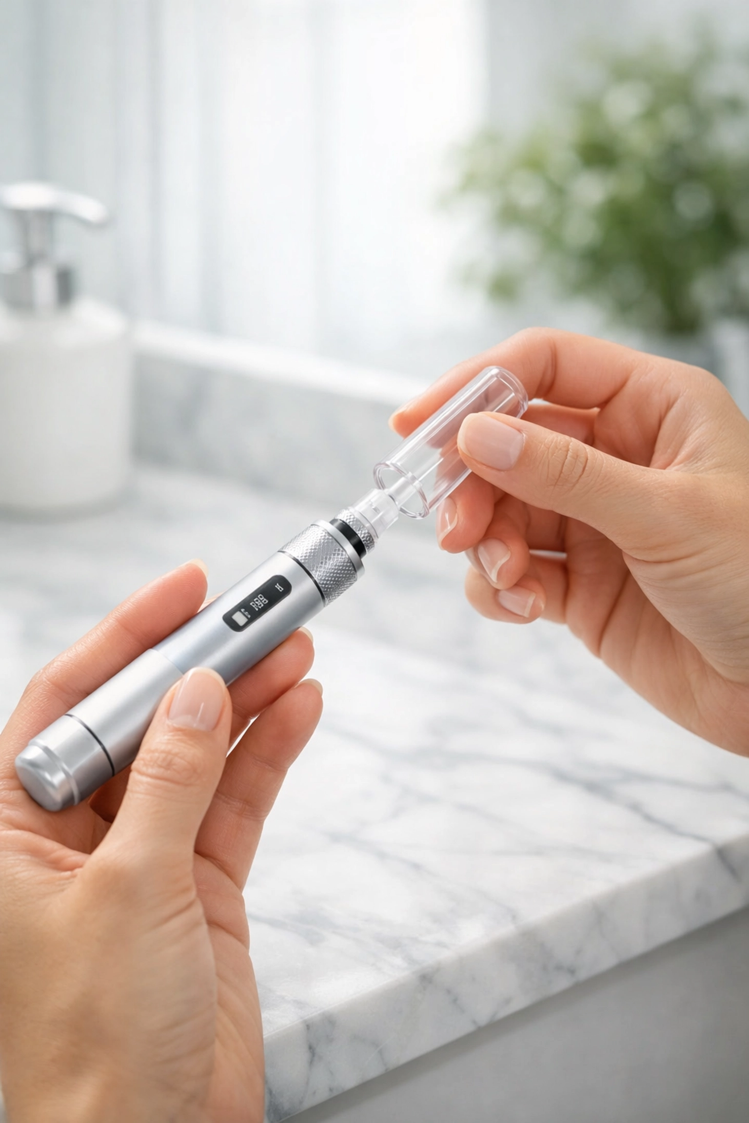 A person holding a medical weight loss injection pen, representing Wegovy and Zepbound alternatives.