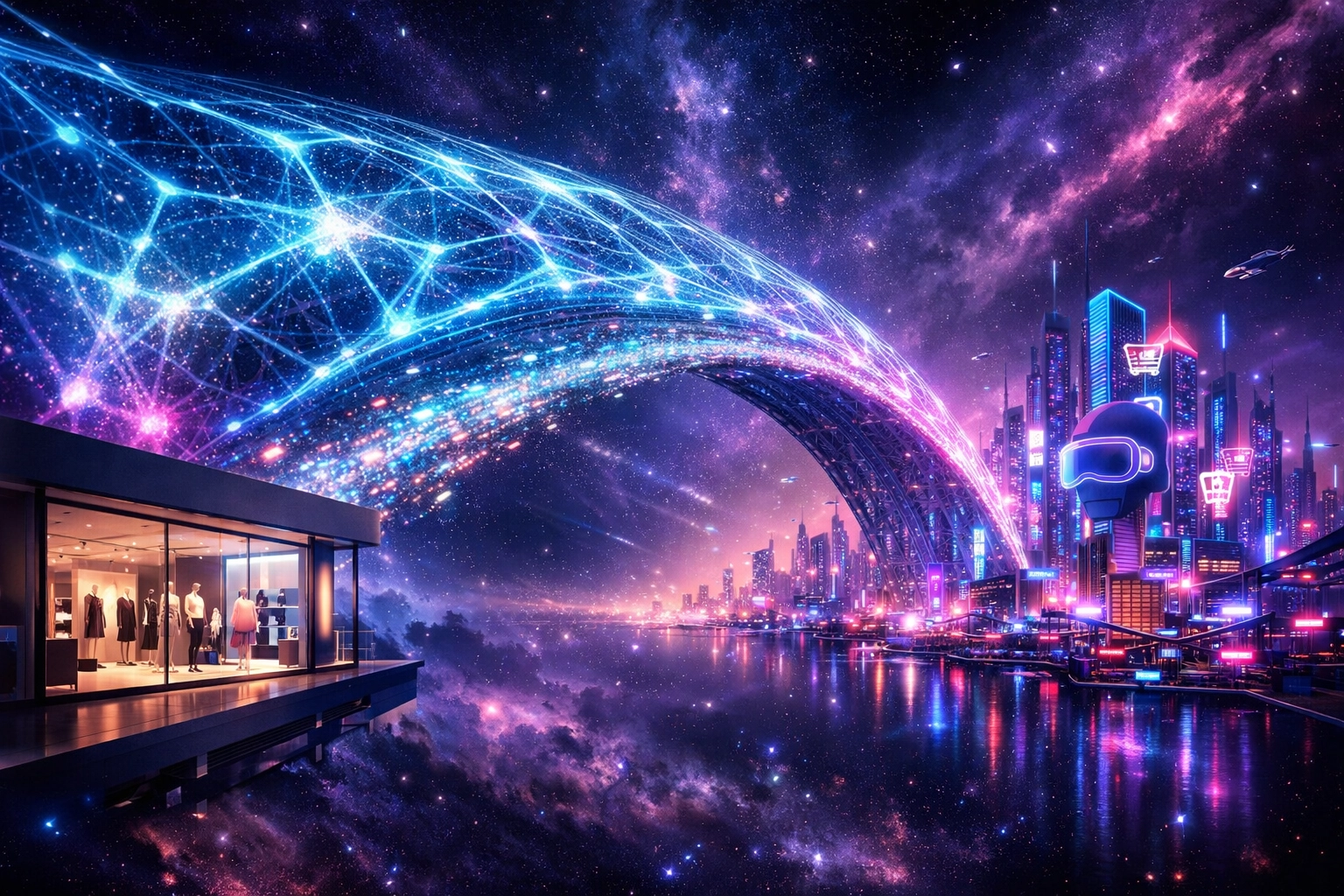 AI-driven bridge connecting digital merchants to global metaverse commerce and instant crypto payments.