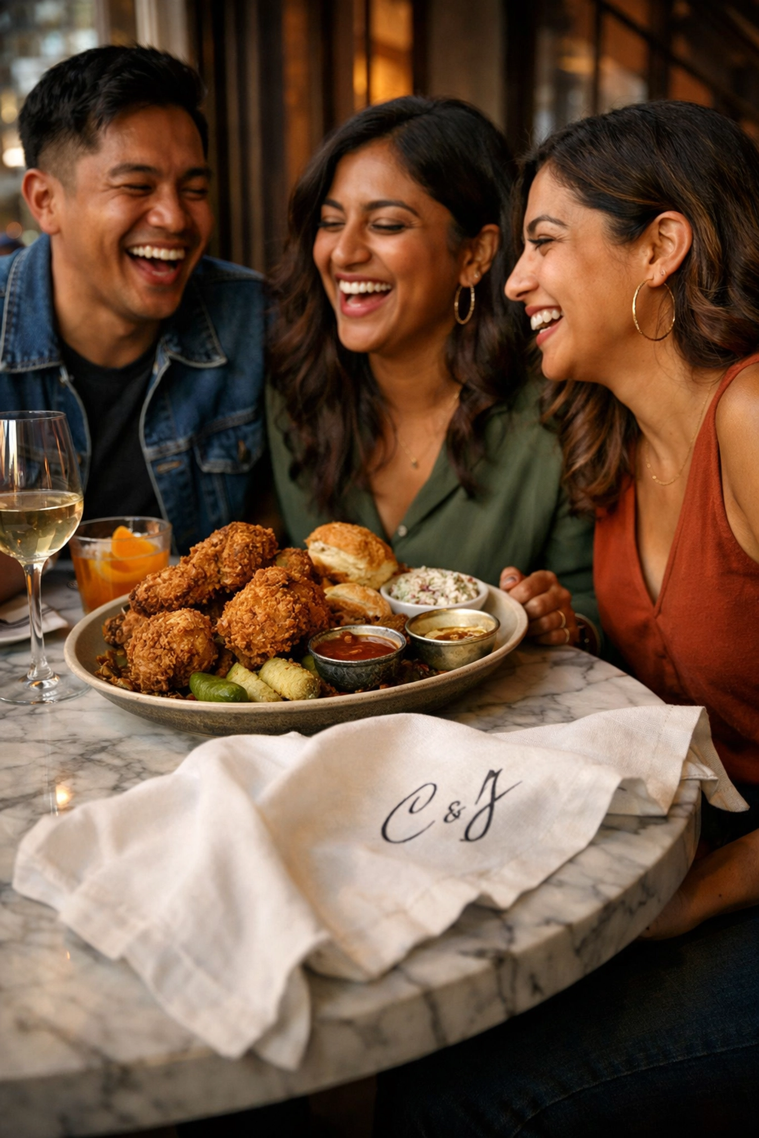 Diners experiencing micro-hospitality with personalized napkins at a San Francisco restaurant.