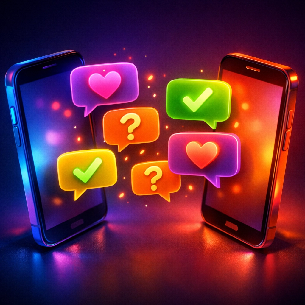 Two phones exchanging consent conversation messages about dating app hookup boundaries