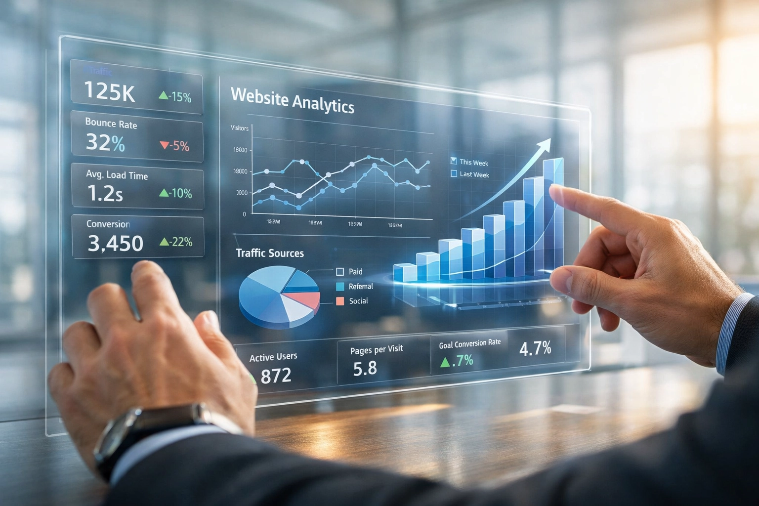 IT professional monitoring real-time website performance metrics to ensure maximum site speed and security.