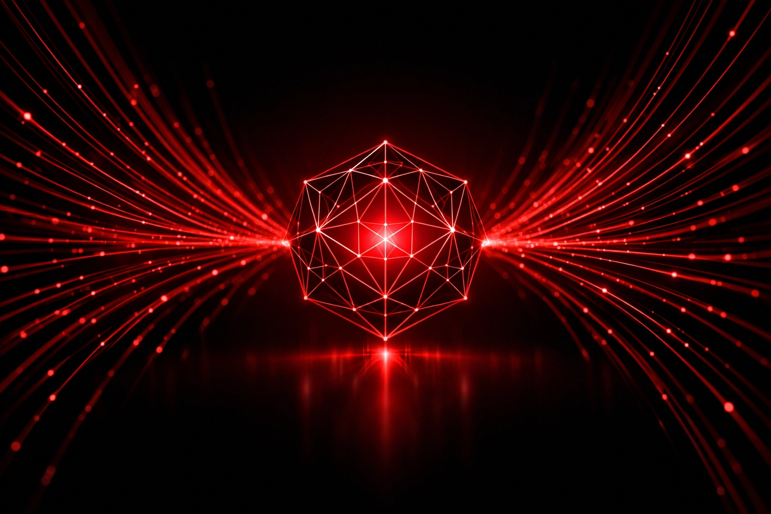 Glowing data streams converging to represent information synthesis in Generative Engine Optimization.