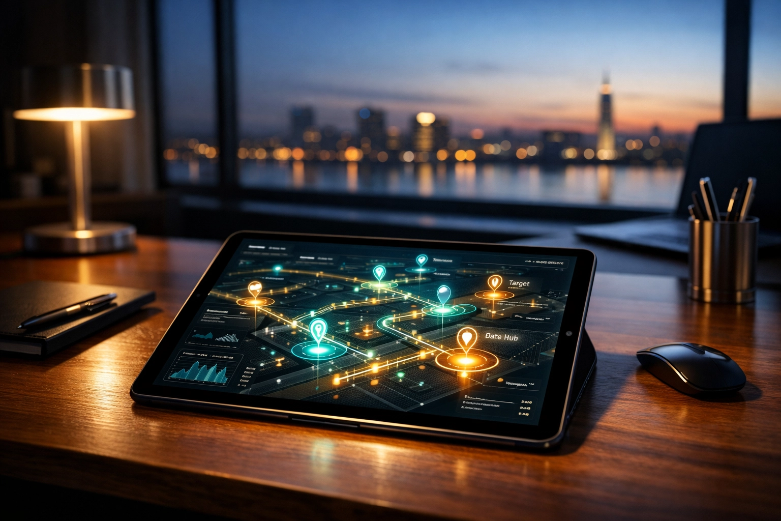 Personal risk assessment roadmap and strategic action planner displayed on an executive tablet.
