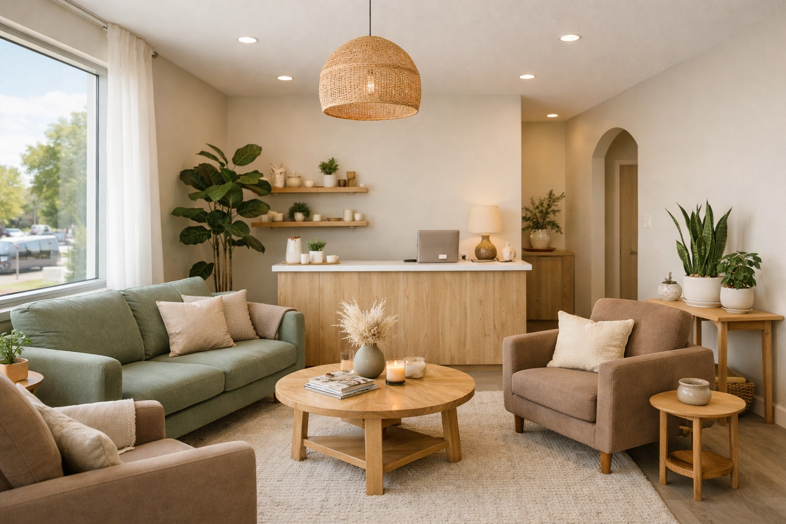 The bright and cozy interior of Massage Quest, a sanctuary for professional massage therapy in Edmonton.
