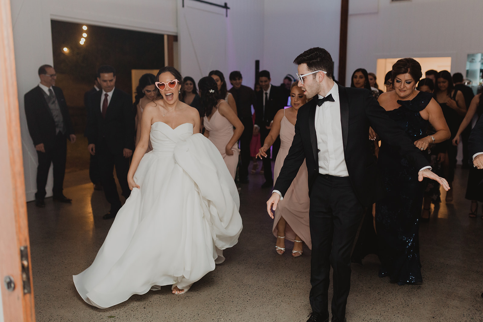 A lively wedding dance floor scene