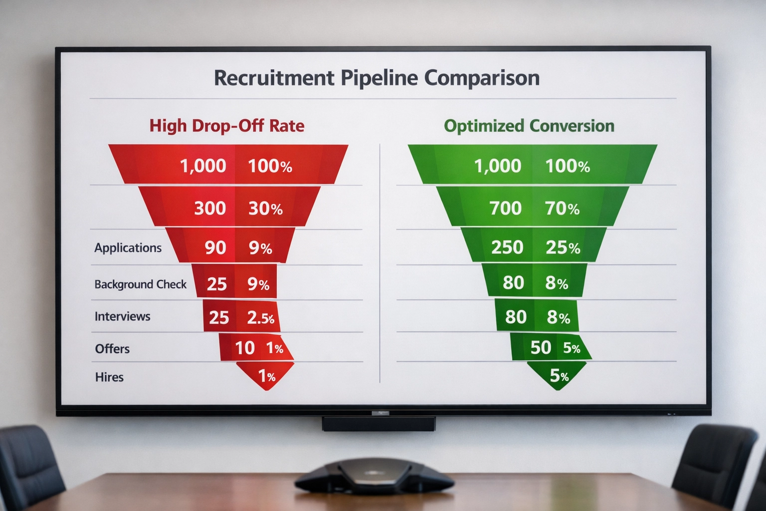 Comparison chart of poor vs. effective law enforcement recruitment conversion rates