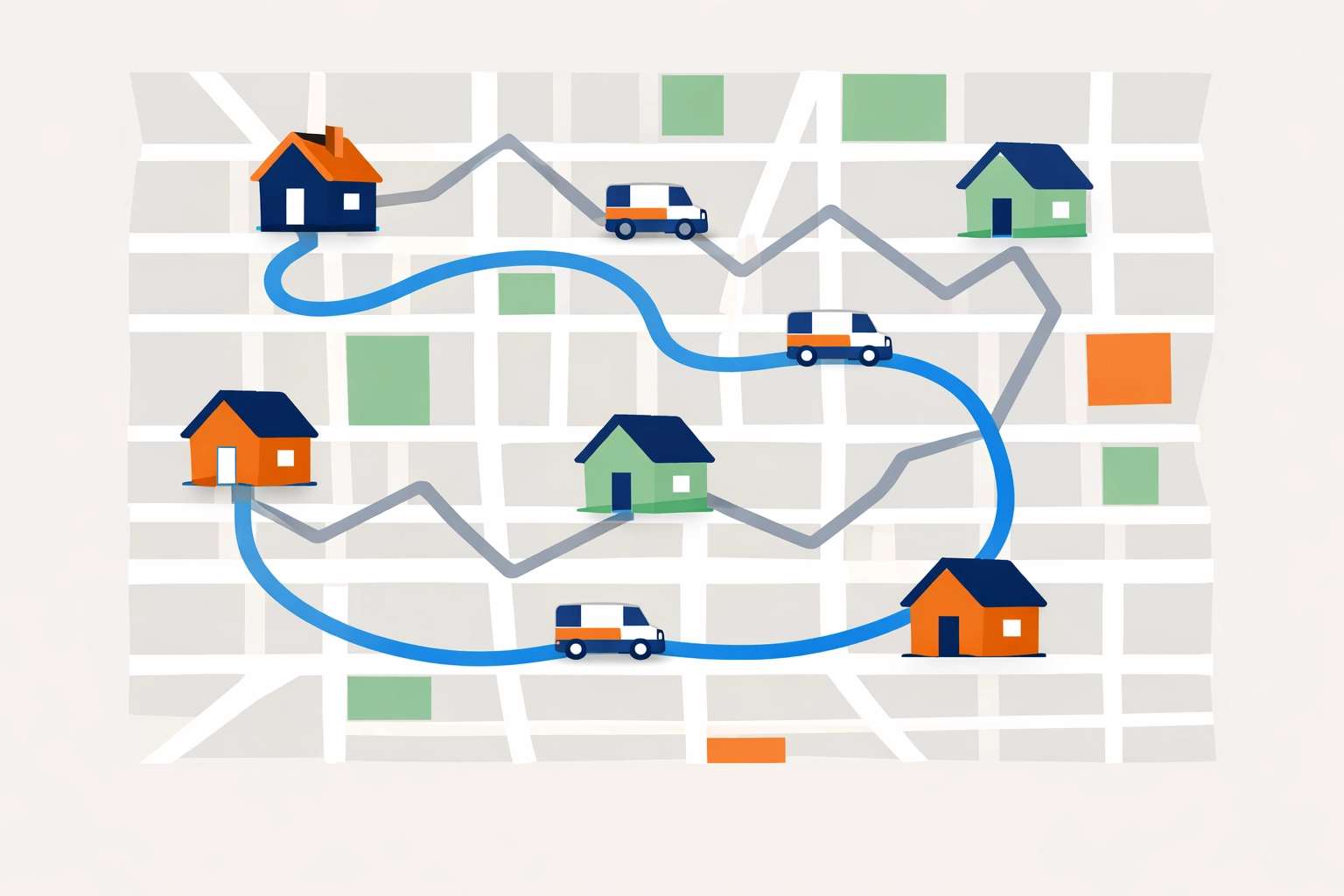 Route optimization map showing efficient field service scheduling vs inefficient routing