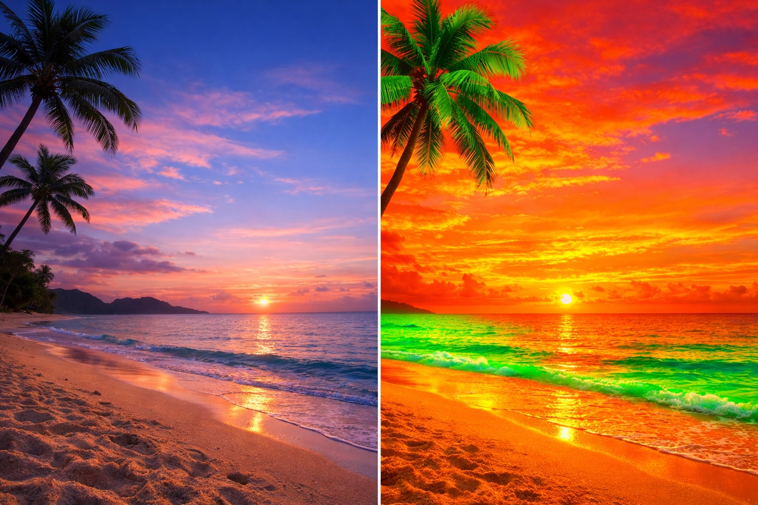 Comparison showing a professional edit versus over-saturation to fix common photo editing mistakes.