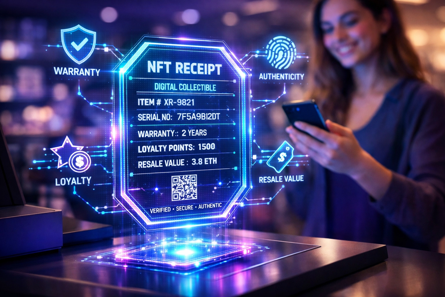 NFT receipt with blockchain verification for crypto payment transaction tracking