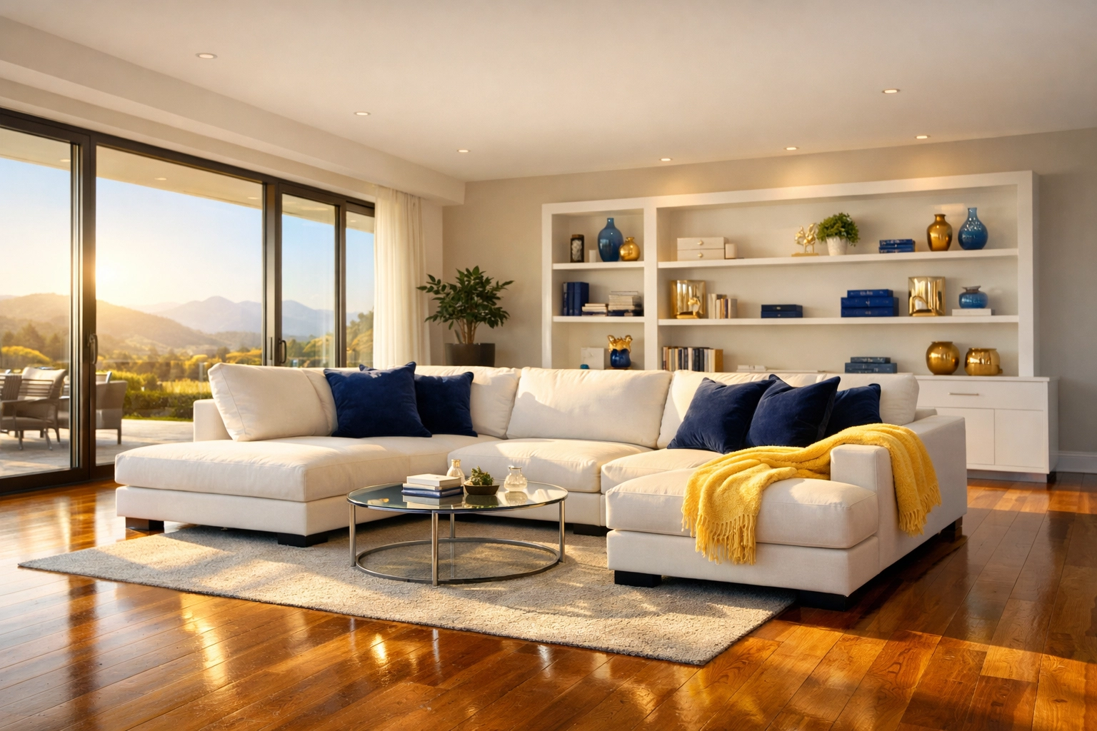 Sun-drenched Marlborough living room showcasing the peace of mind from bi-weekly house cleaning.