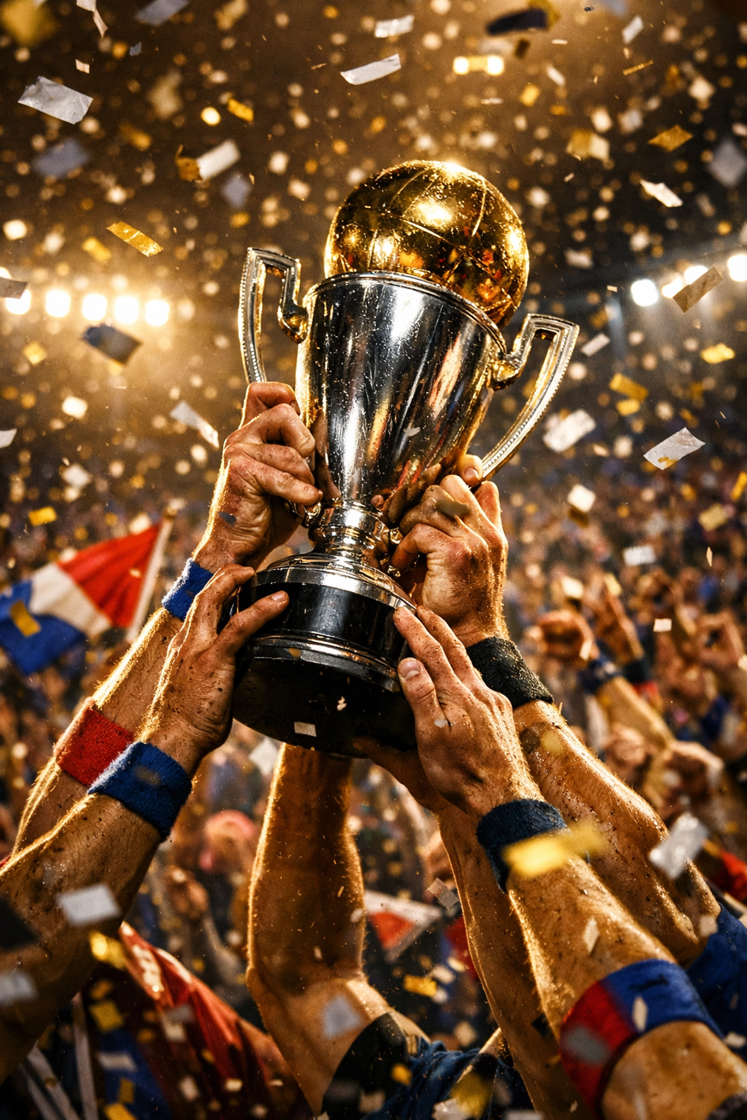 Victory celebration with confetti showing Super Bowl advertising campaign success