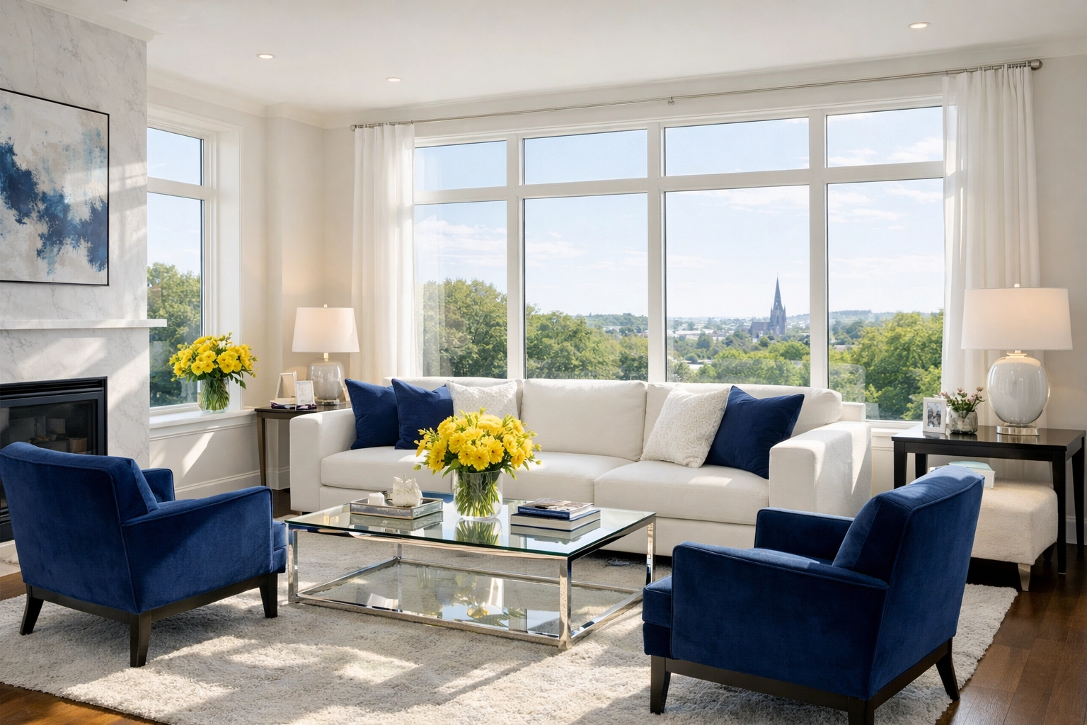 Dust-free sunlit living room showing improved air quality from expert house cleaning tips.
