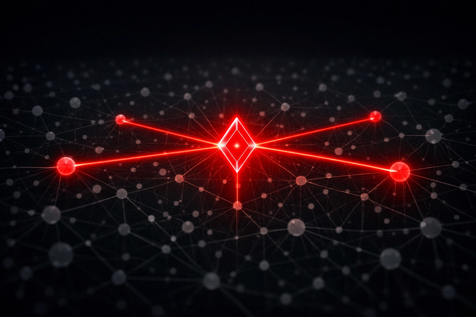 Glowing red node in a digital knowledge graph illustrating a verified and connected brand identity.