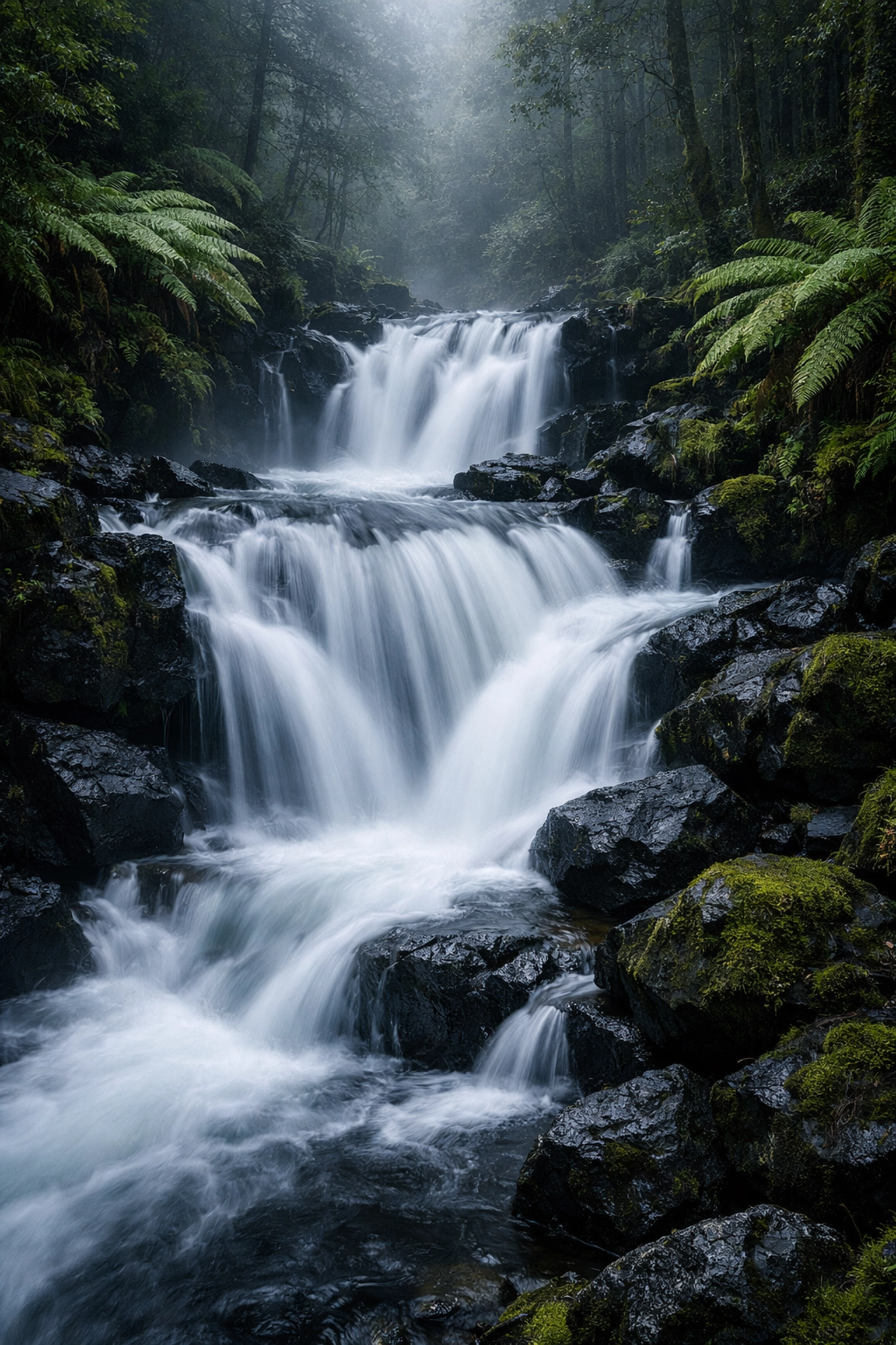Slow shutter speed waterfall photo showing silky motion blur in manual mode