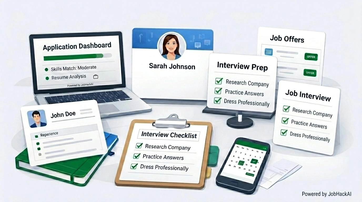 Professional at a desk preparing for a behavioral interview with structured notes and a laptop.