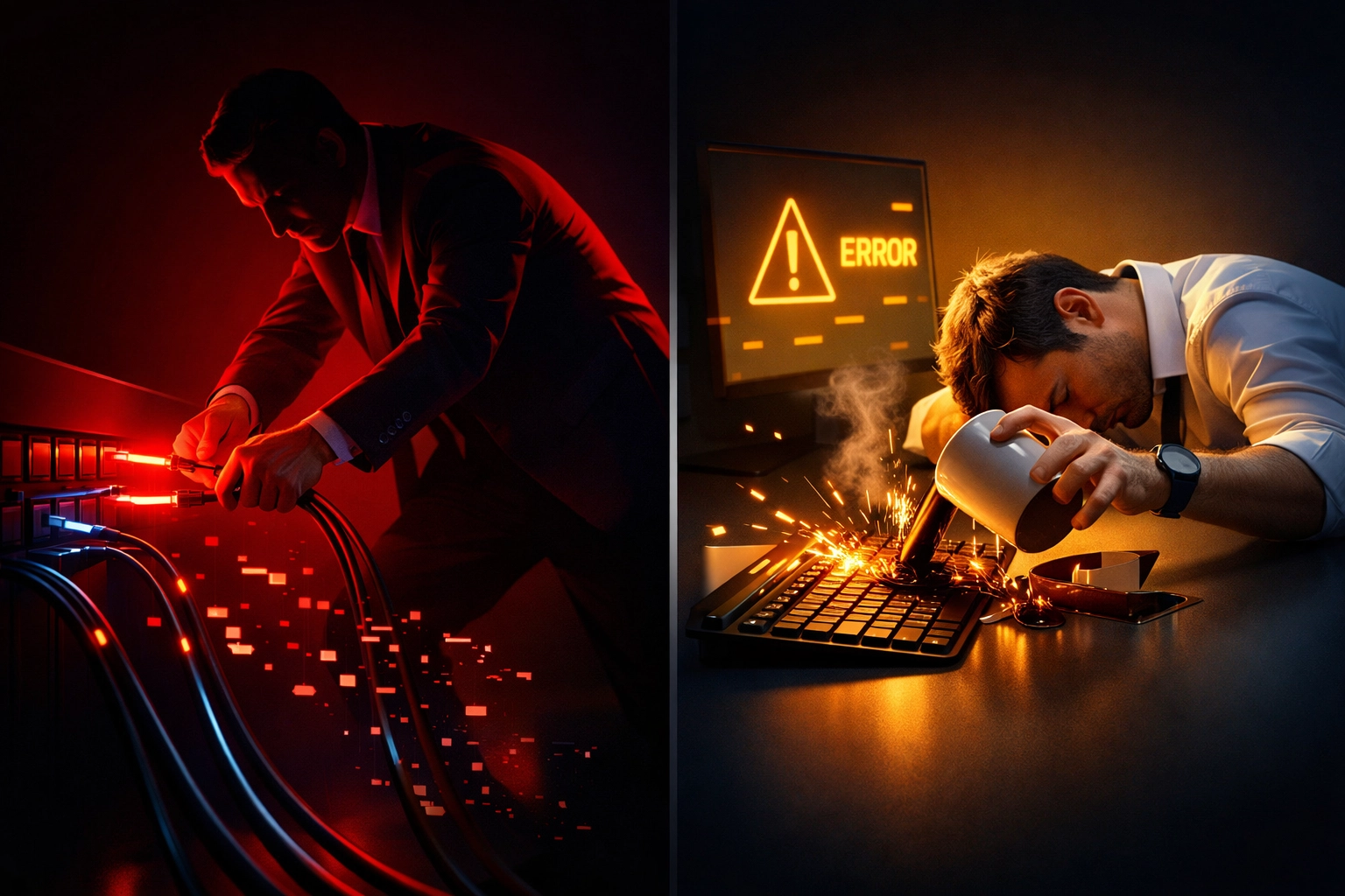 Malicious employee sabotaging data systems versus accidental deletion by exhausted IT administrator