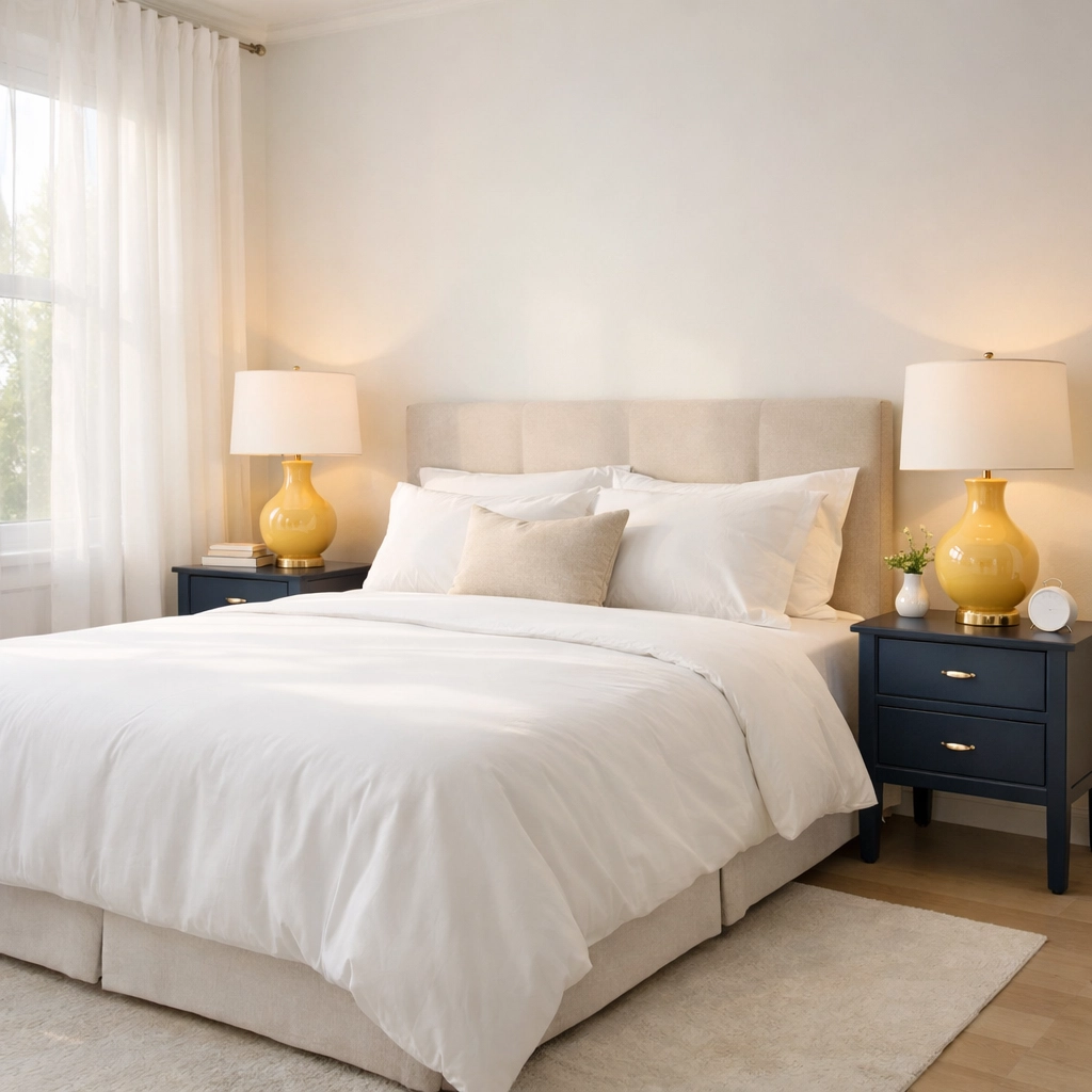 A fresh, organized master bedroom after a professional weekly house cleaning service in Maynard.