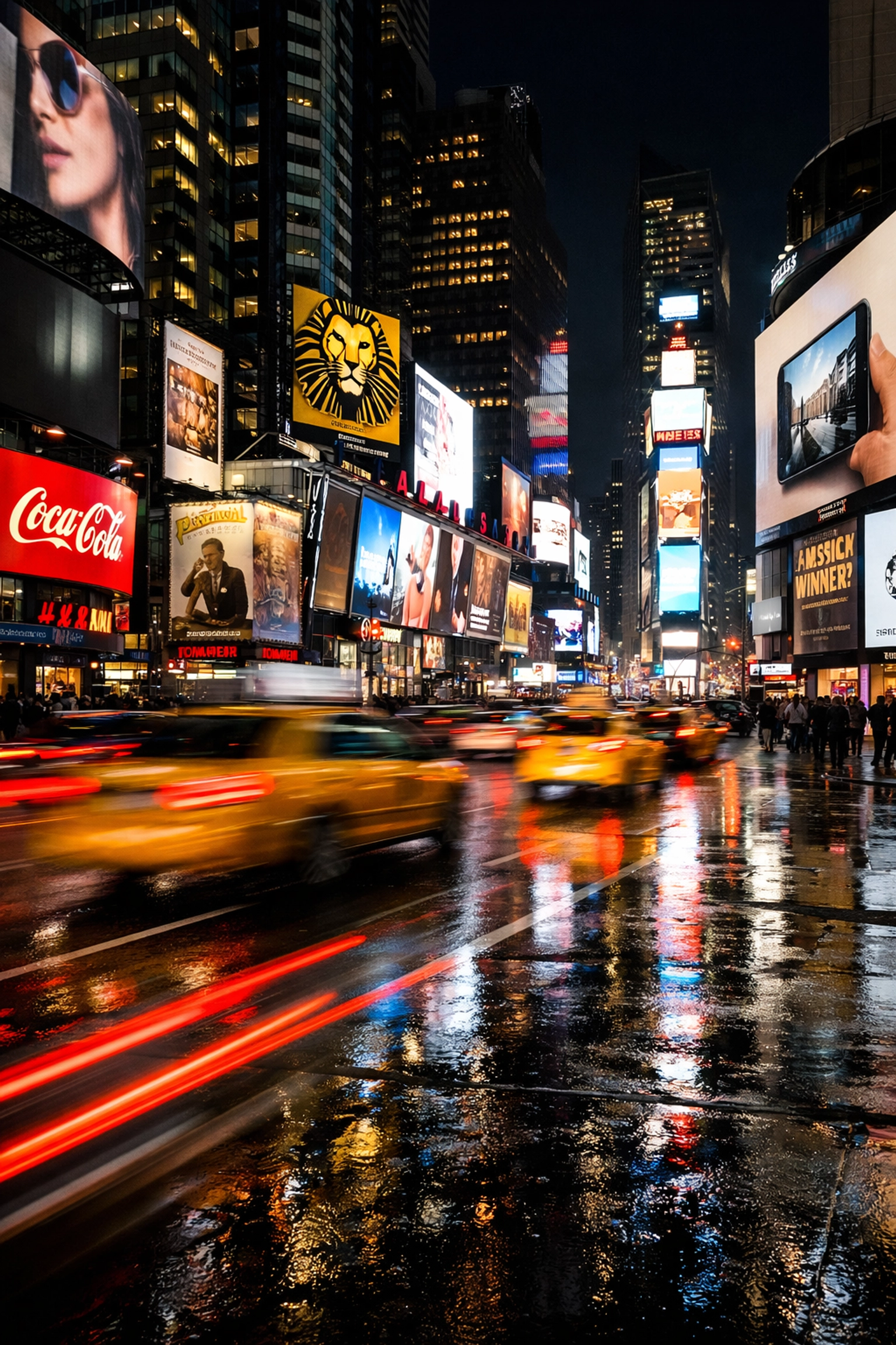 Motion blur and neon lights at Times Square, a vibrant choice for the best places to take pictures in NYC at night.