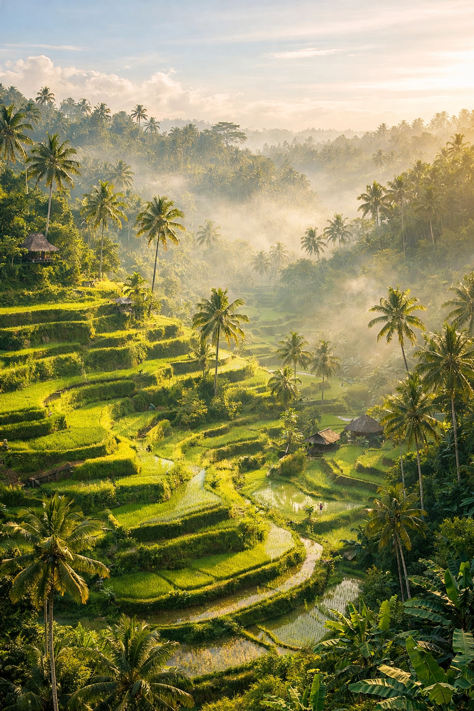 Top 10 Iconic Instagrammable Places You Need to Visit Before Your Battery Dies 4 Lush Tegalalang Rice Terraces in Bali during a misty morning, one of the most instagrammable places in Indonesia.