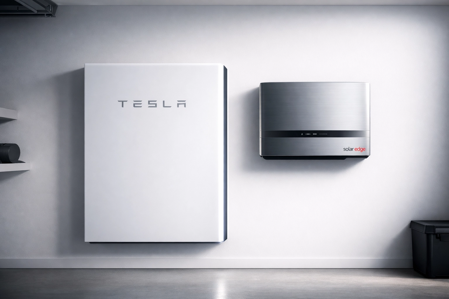 A Tesla Powerwall 3 and SolarEdge inverter installed in a minimalist UK home battery storage setup.