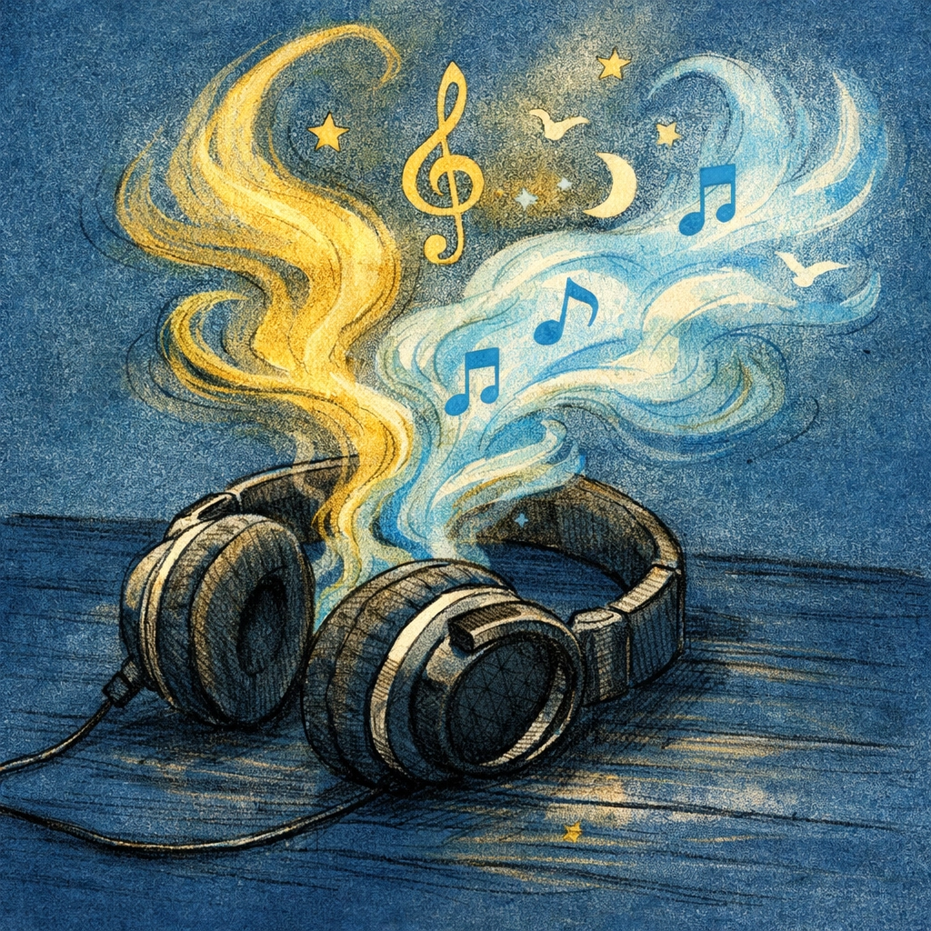 Headphones on a desk for leadership music and flow state by Dr. Layne McDonald - www.laynemcdonald.com