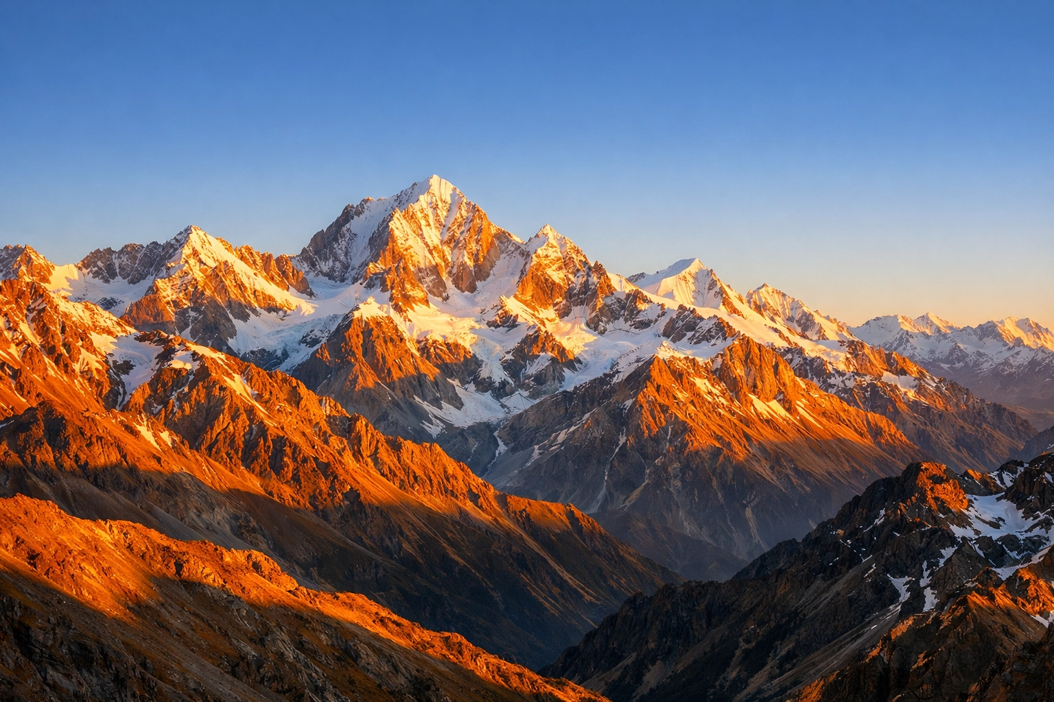 A breathtaking sunrise over a golden mountain range illustrating the majesty of the Creator and God's love.