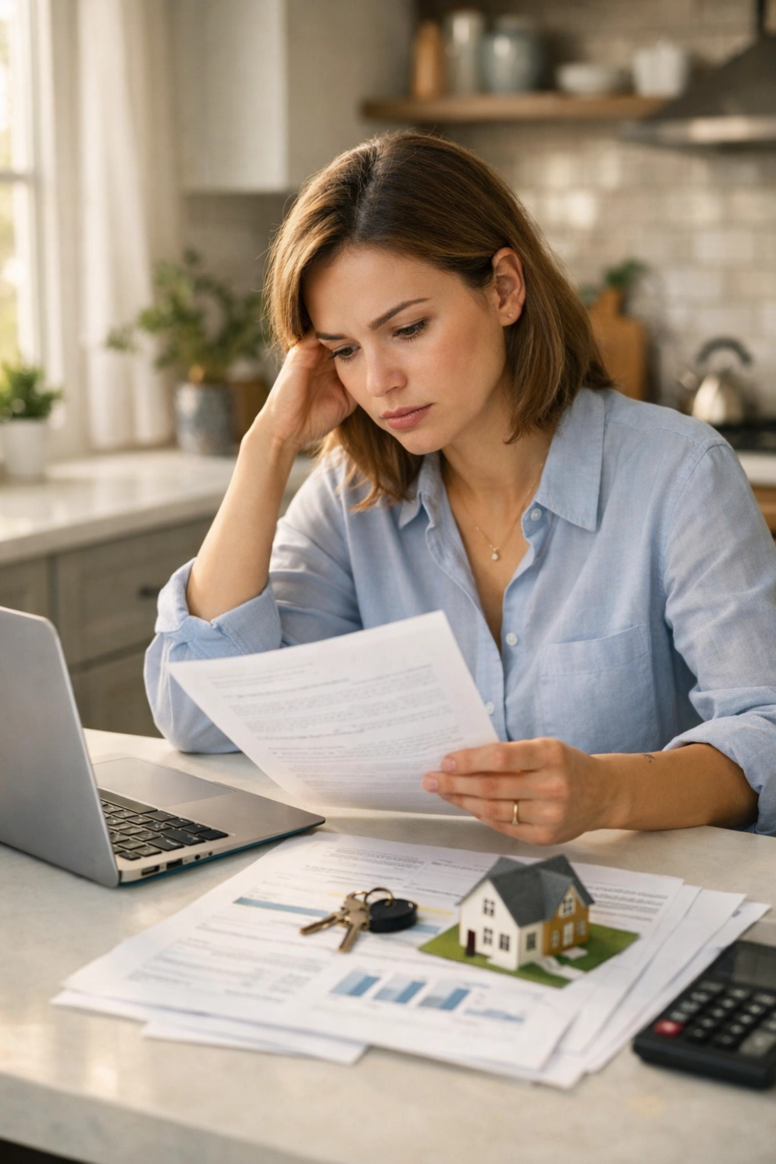 Young homeowner reviewing financial and property documents for estate planning