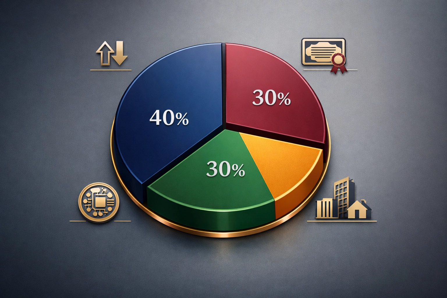40/30/30 portfolio allocation chart with Bitcoin integrated into alternative investments