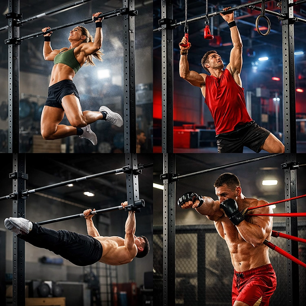 CrossFit athlete, ninja warrior, gymnast, and MMA fighter training on versatile home gym system