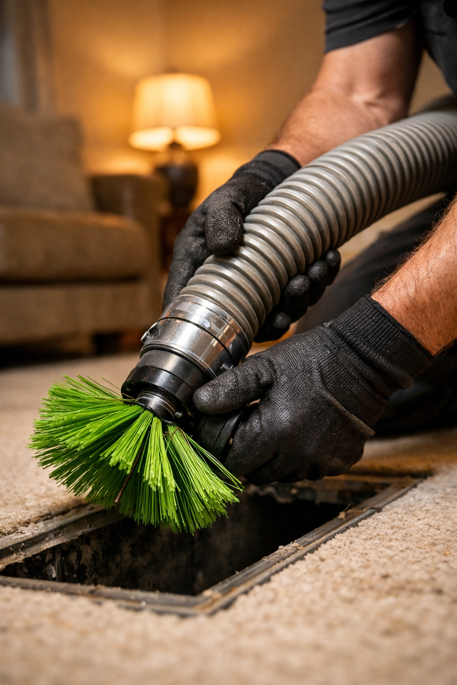 Professional air duct cleaning in Tuscaloosa AL using high-powered vacuum and restoration tools.