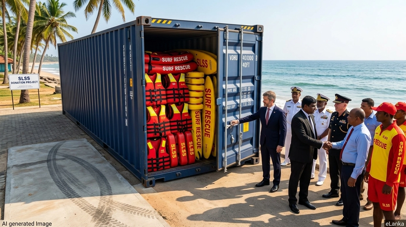 A container of lifesaving equipment donated by Australia to Sri Lanka