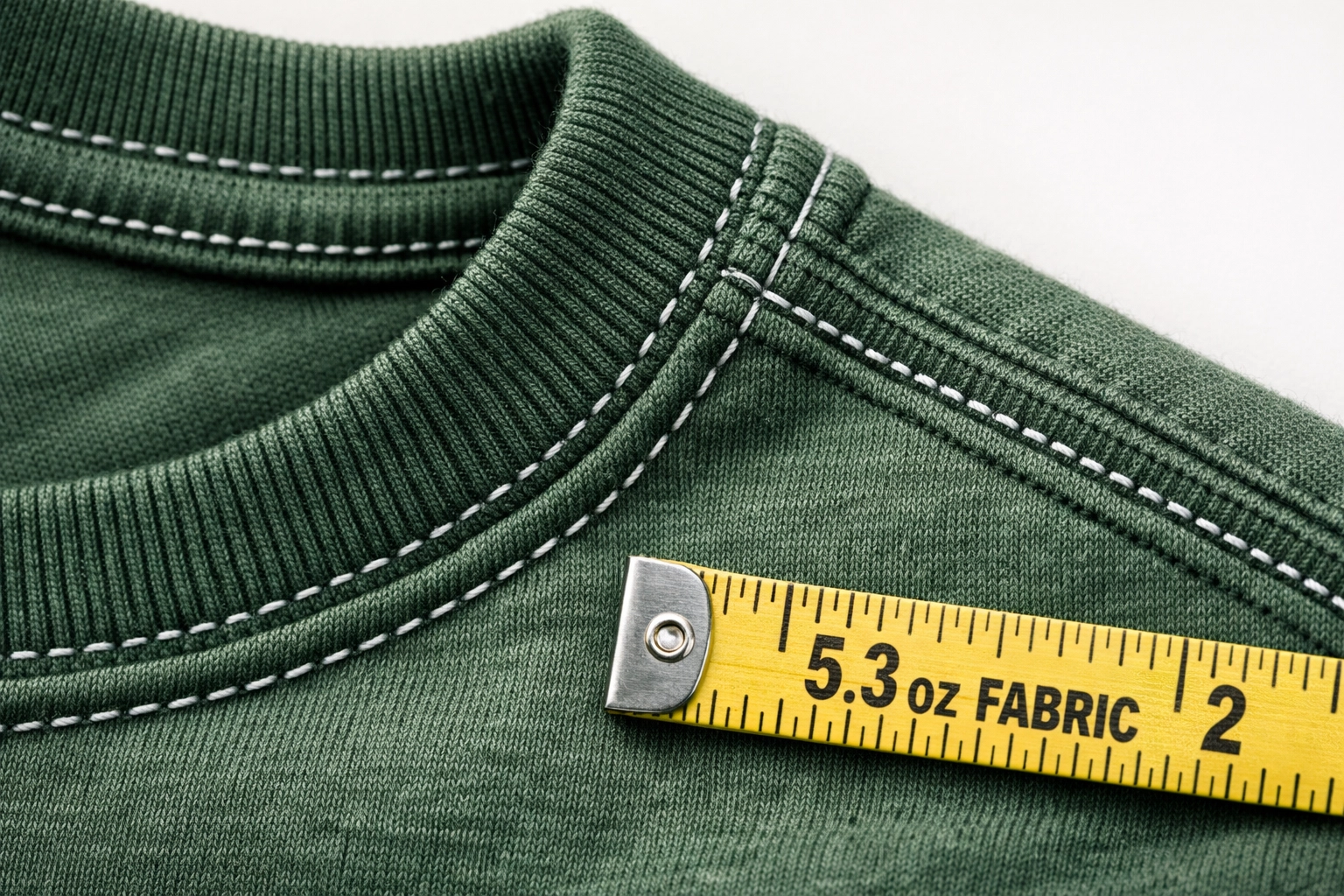 Close-up of double-stitched seams on durable camp staff shirt showing quality construction